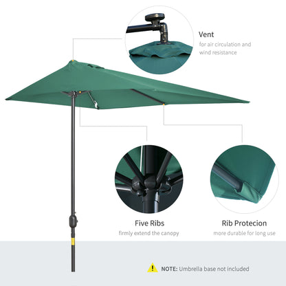 Outsunny 2.3m Half Round Parasol Umbrella Balcony Sun Shade Metal Green