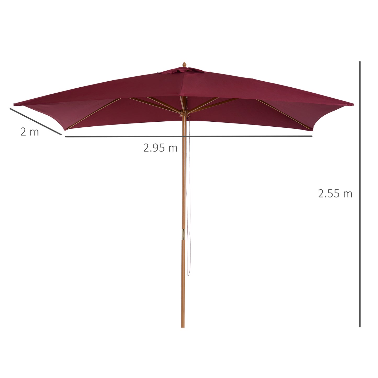 Outsunny 2 x 3m Wooden Garden Parasol Umbrella Outdoor Sun Shade Canopy