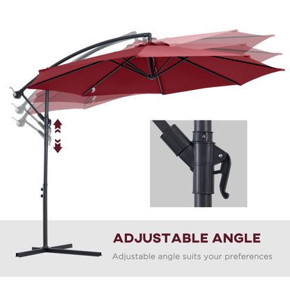 Outsunny Cantilever Umbrella Parasol Hanging Banana Steel Dark Green 3M Patio Wine Red