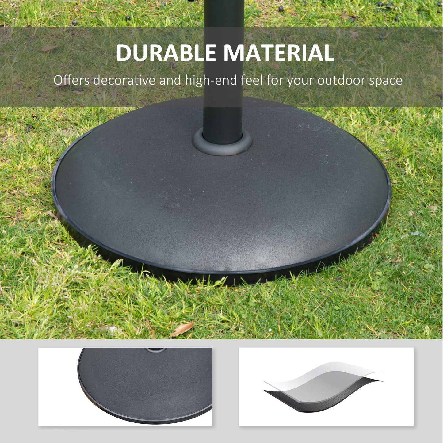 Outsunny 25kgs Round Umbrella Base Concrete Parasol Weight Stand Patio Outdoor Black Dia 49cm