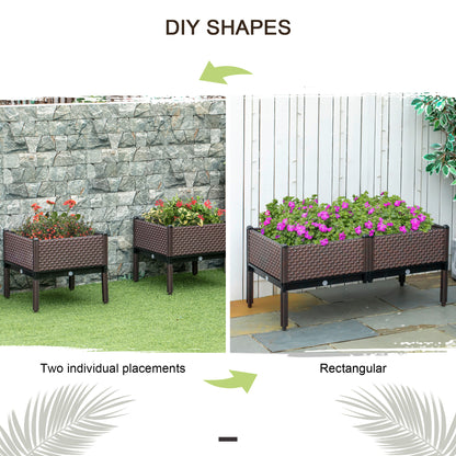 Outsunny Set of 2 Raised Garden Bed Elevated Planter Box with Self-Watering Design