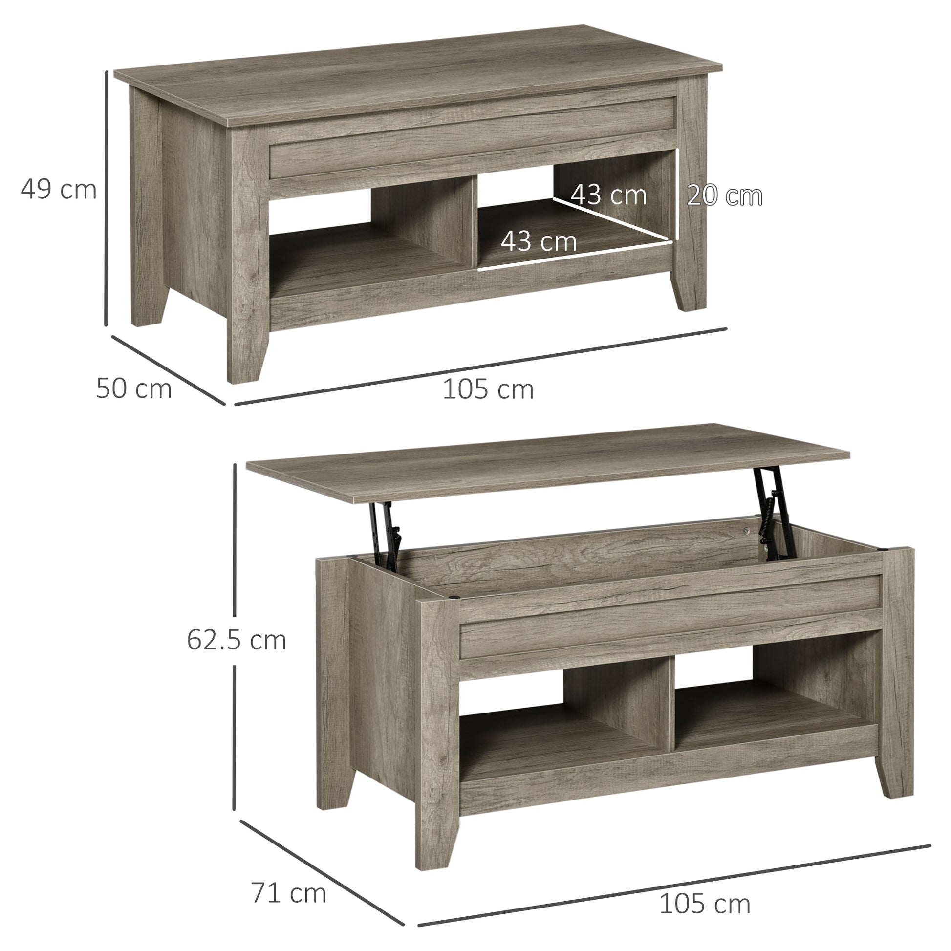 Homcom Lift Top Coffee Table w/ Hidden Storage Compartment Open Shelves Lift Tabletop Pop Up Centre Table for Living Room Oak Effect