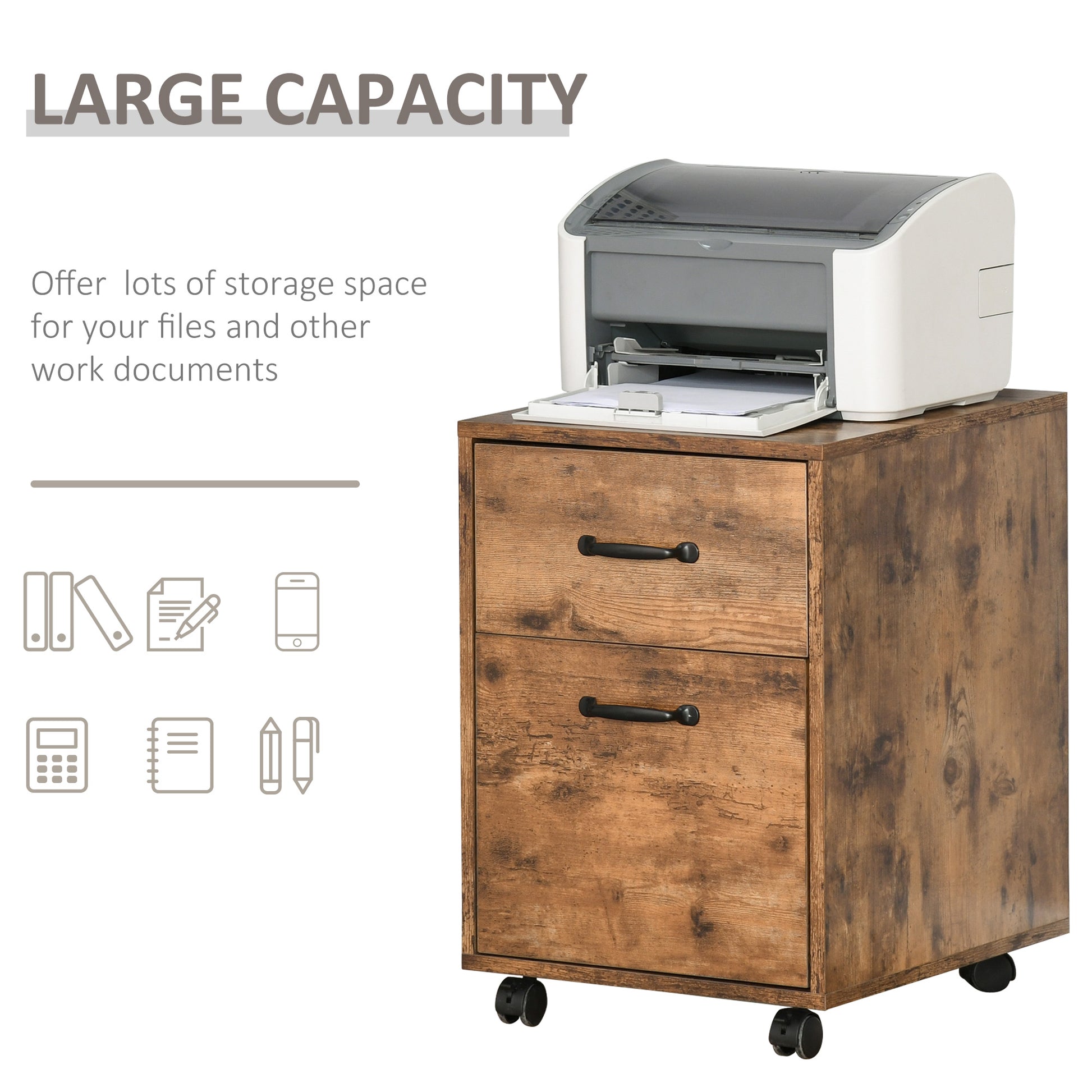 Homcom Rolling File Cabinet with 2 Drawers