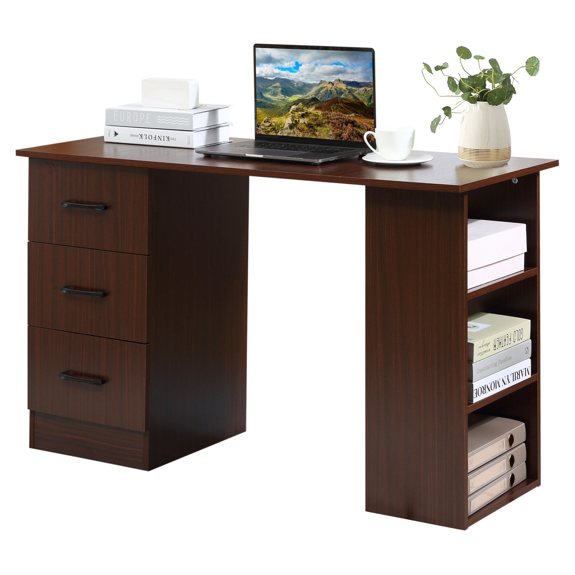 Homcom 120cm Computer Desk with Storage Shelves Drawers