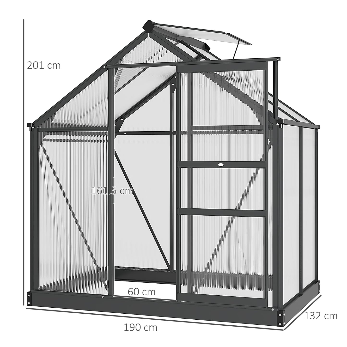 Outsunny Clear Polycarbonate Greenhouse Large Walk-In Green House Garden Plants Grow Galvanized Base Aluminium Frame with Slide Door