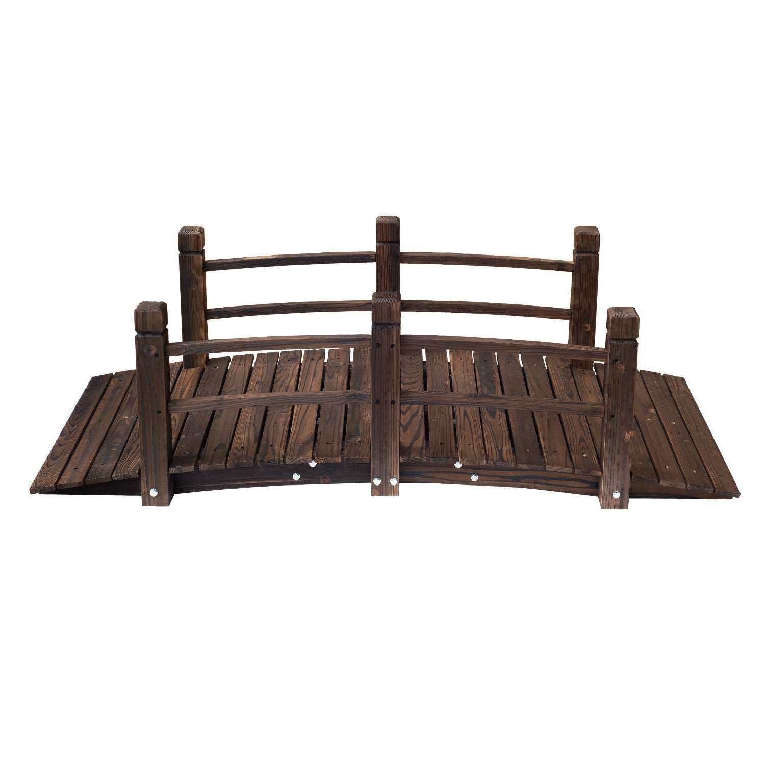 Outsunny 1.5M Wooden Garden Bridge Lawn DÚcor Stained Finish Arc Outdoor Pond Walkway W/ Railings Water Yard Decoration