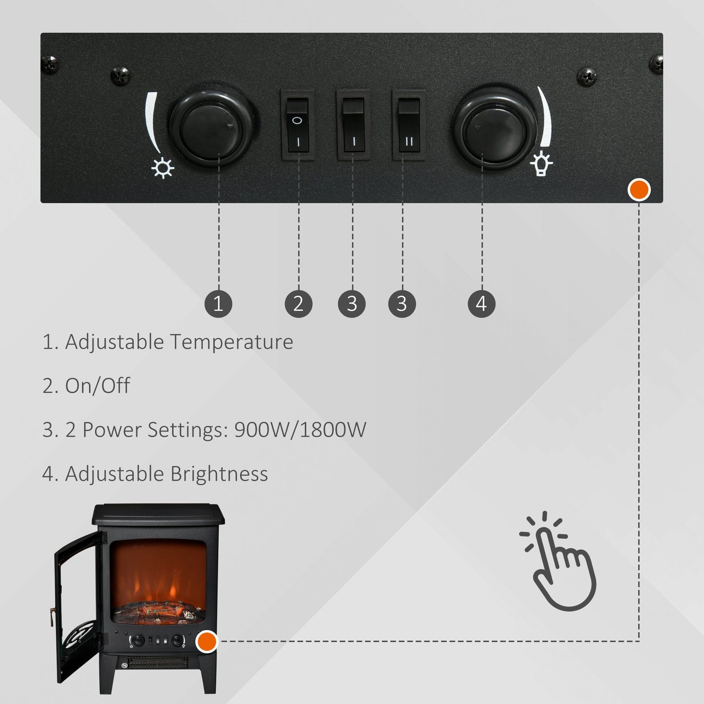 1800W Electric Fireplace Freestanding Black by Homcom