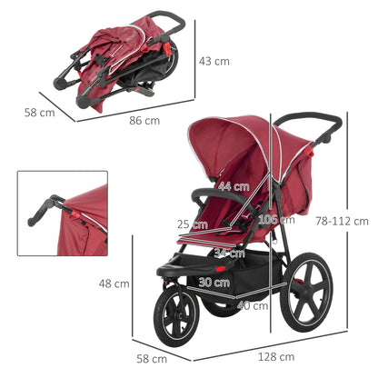 Homcom Foldable Three-Wheeler Baby Stroller w/ Canopy