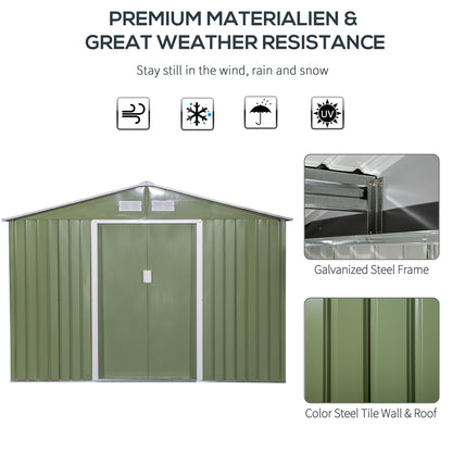 Corrugated 9 x 6' Double Door Reverse Apex Garden Shed With Ventilation Steel Green by Steadfast