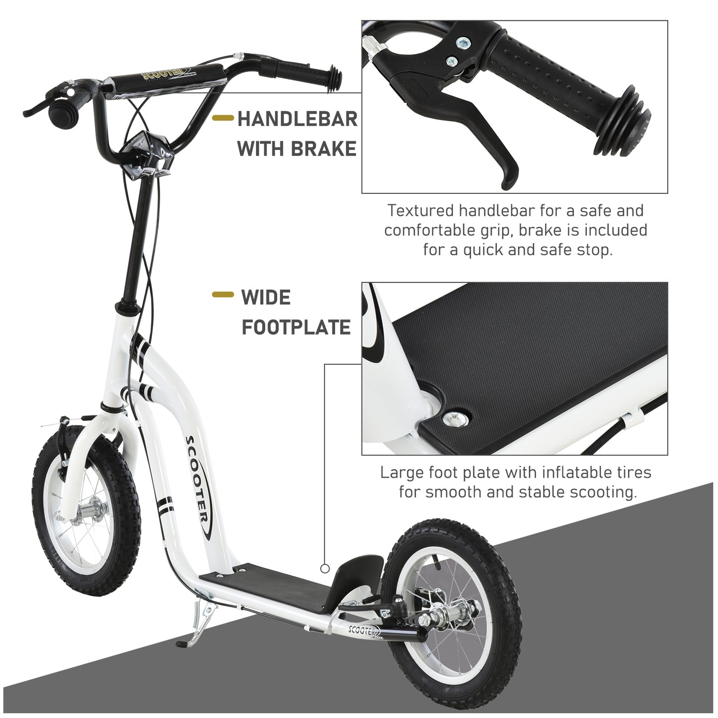 Homcom Dual Brakes 12" Metal frame Kick Scooter adjustable black