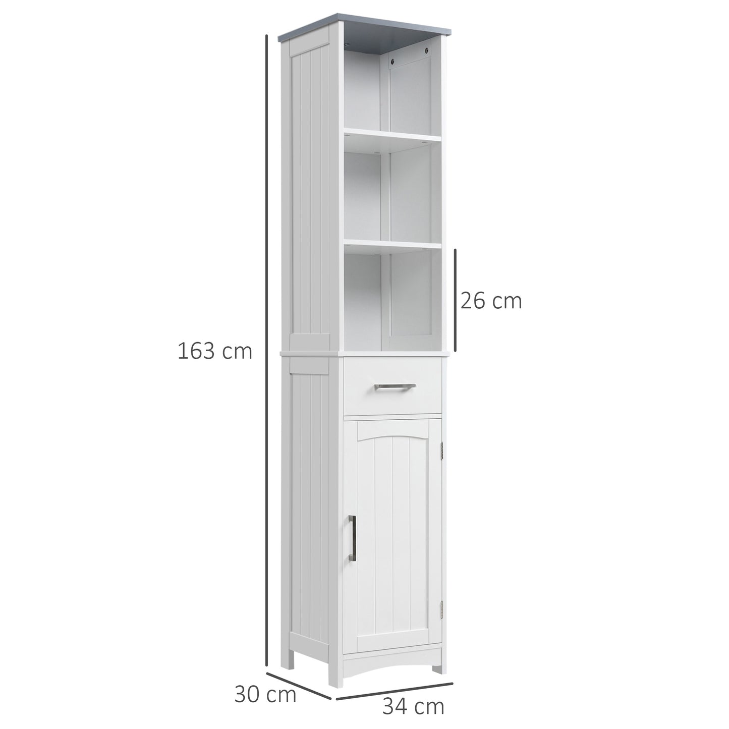 kleankin Tall Bathroom Storage Cabinet with 3 Tier Shelf