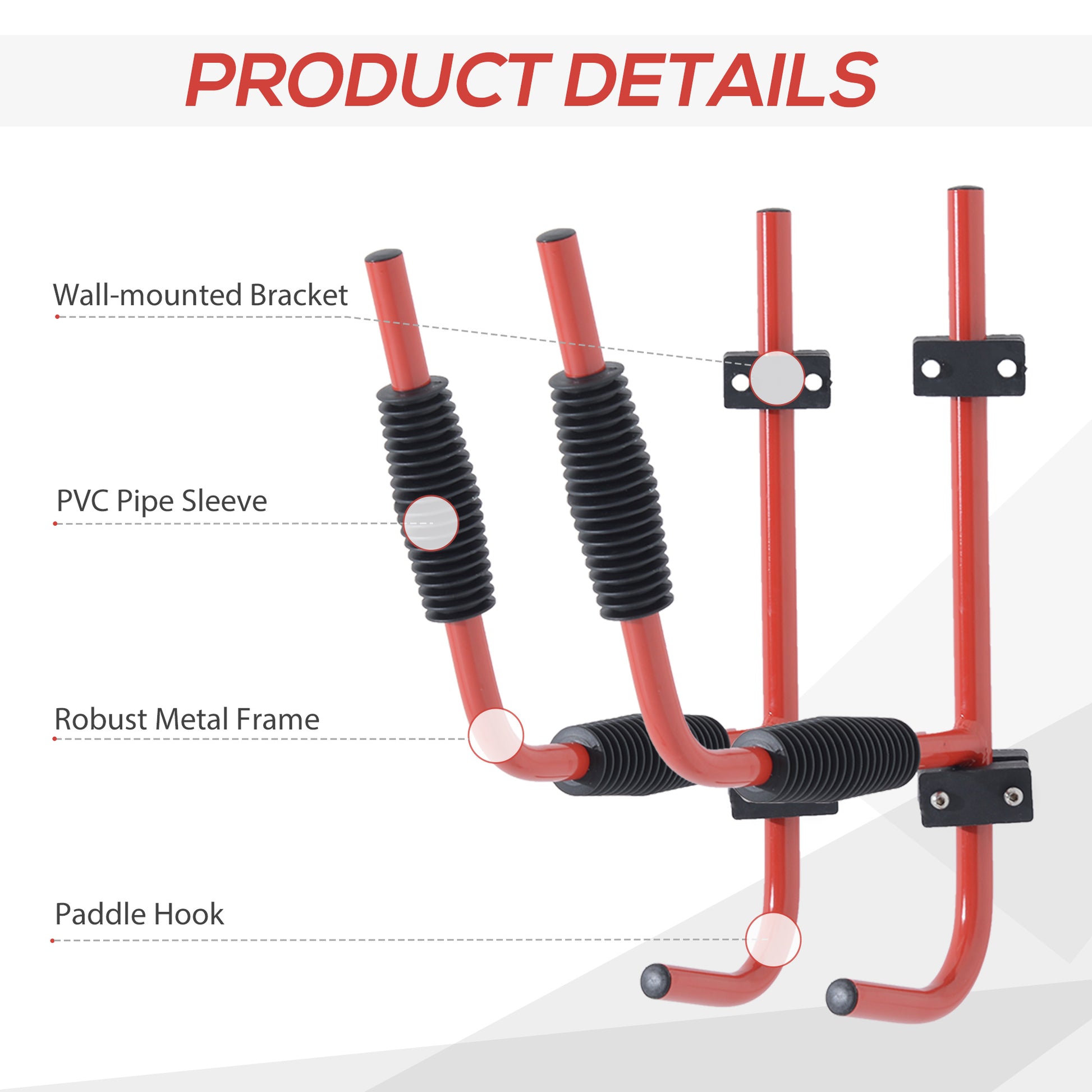 Homcom Canoe/Kayak Aluminum Wall Mount Hangers-Red