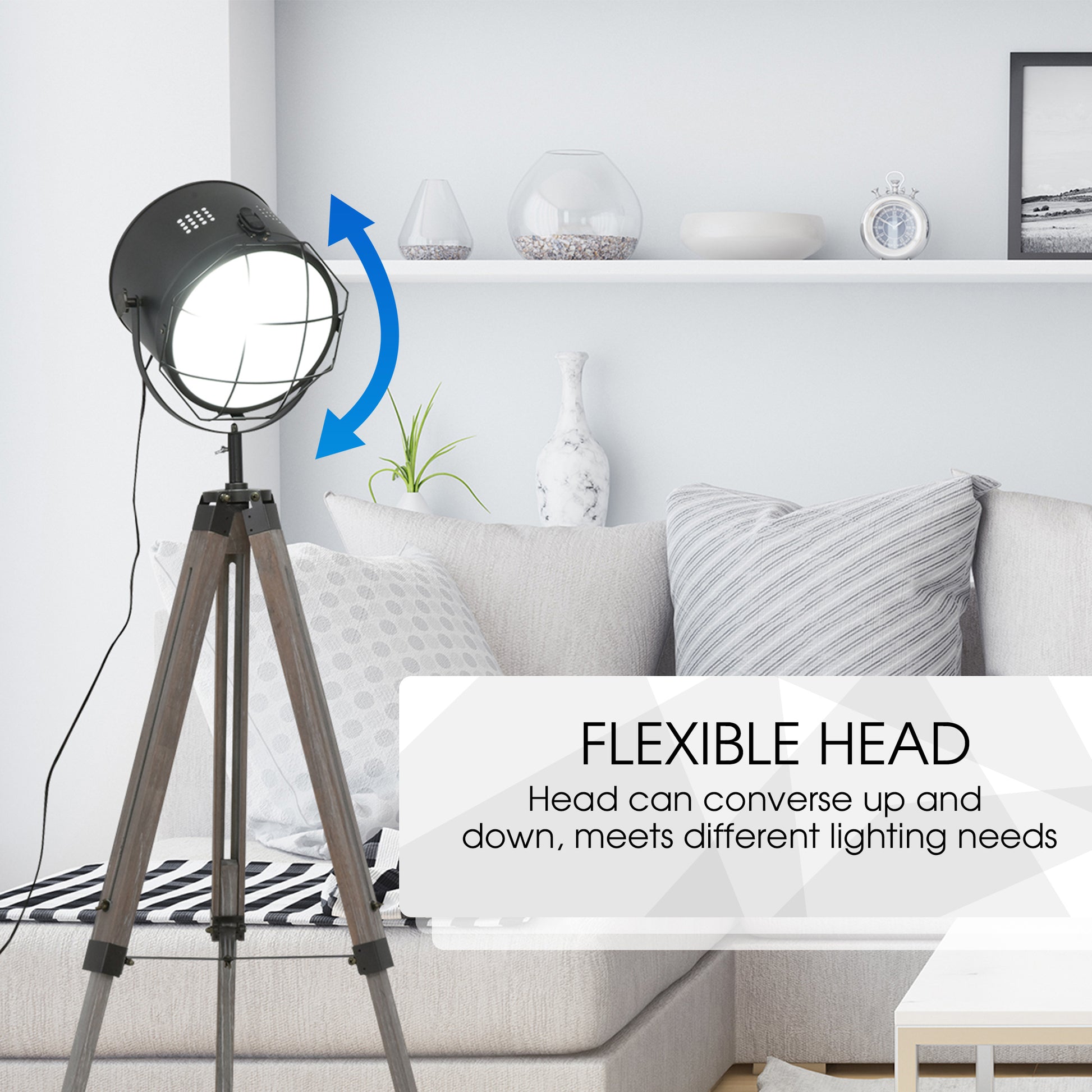 Homcom Industrial Style Adjustable Tripod Floor Lamp for Living Room Bedroom