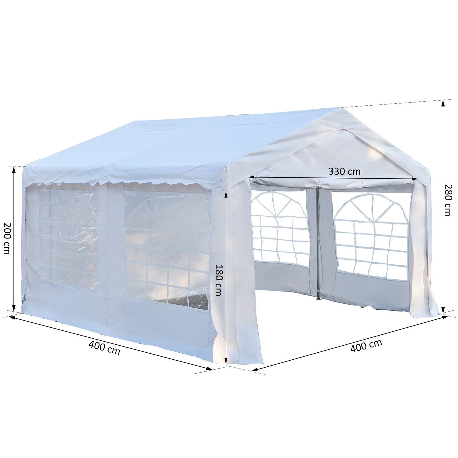 Outsunny 4M X 4 M Garden Gazebo Portable Carport Shelter With Removable Sidewalls & Doors Party Tent Shelter Car Canopy