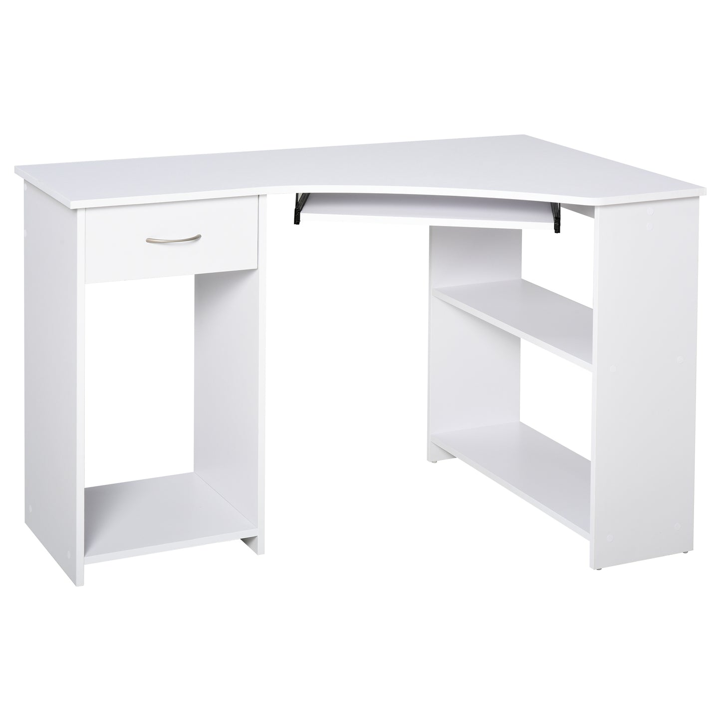 Homcom L-Shaped Corner Computer Desk w/ 2 Shelves Wide Worktop Keyboard Tray Drawer & CPU Stand Home Office Study Bedroom Furniture White