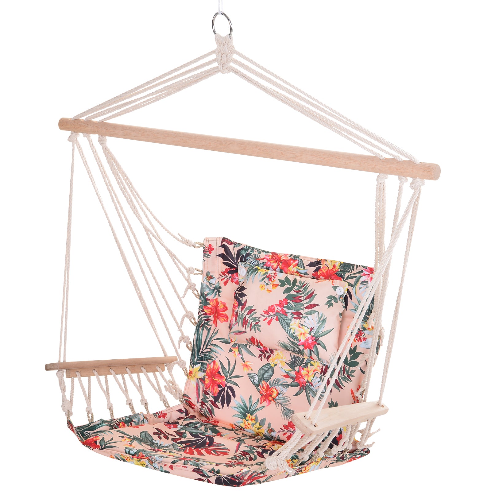 Outsunny 100x106cm Hanging Hammock Chair Safe Rope Frame Pillow Top Bar Bright Floral