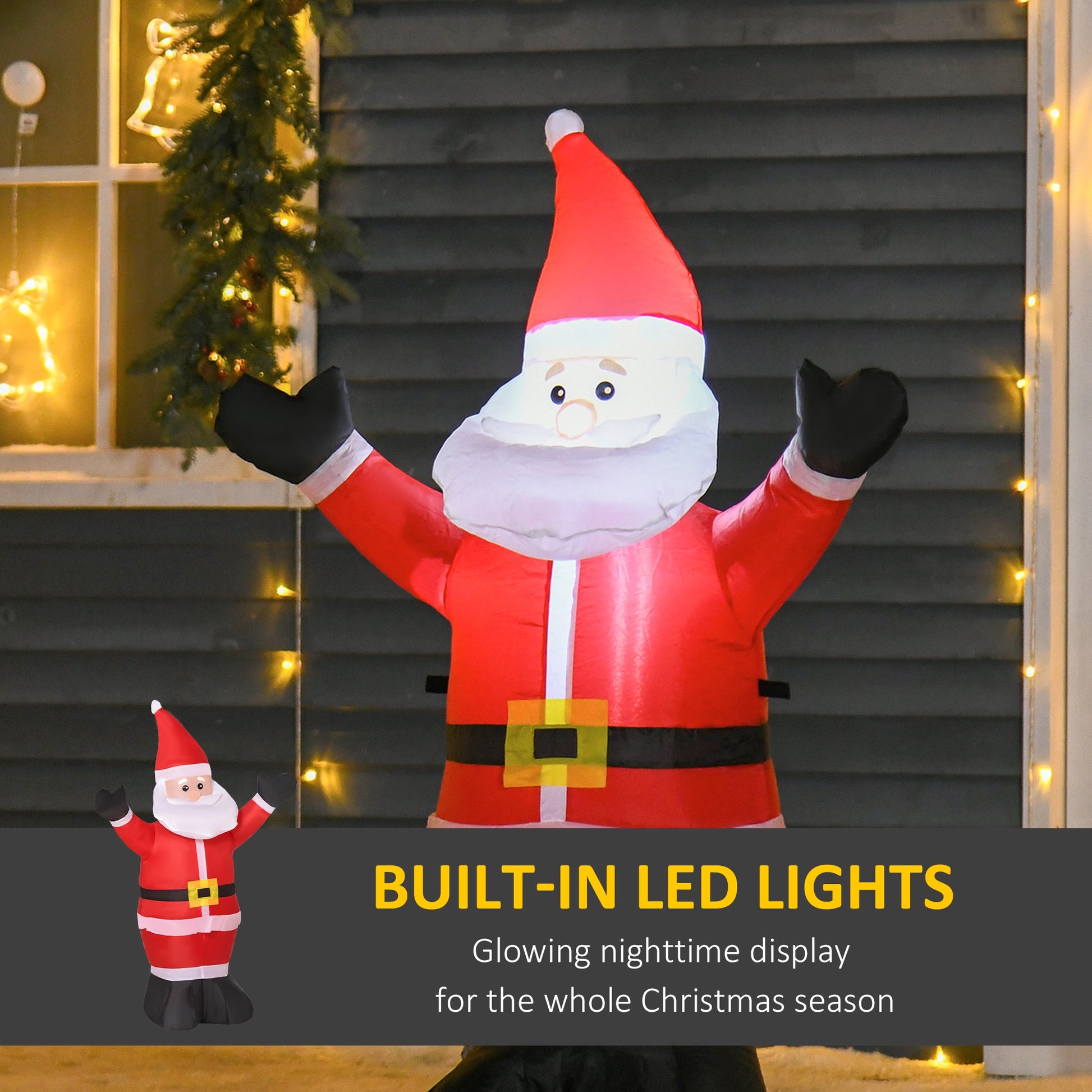 Homcom 1.2m Inflatable Christmas Santa Claus Xmas Decoration 3 LED Holiday Air Blown Yard Outdoor Décor-Red