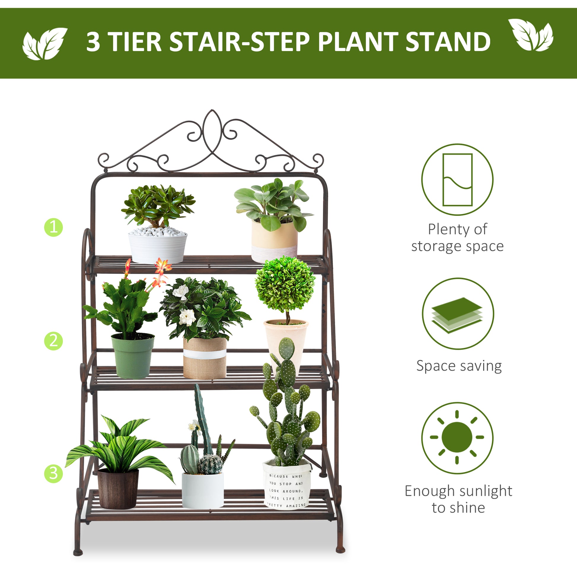 Outsunny 3 Tier Stair Style Metal Plant Stand