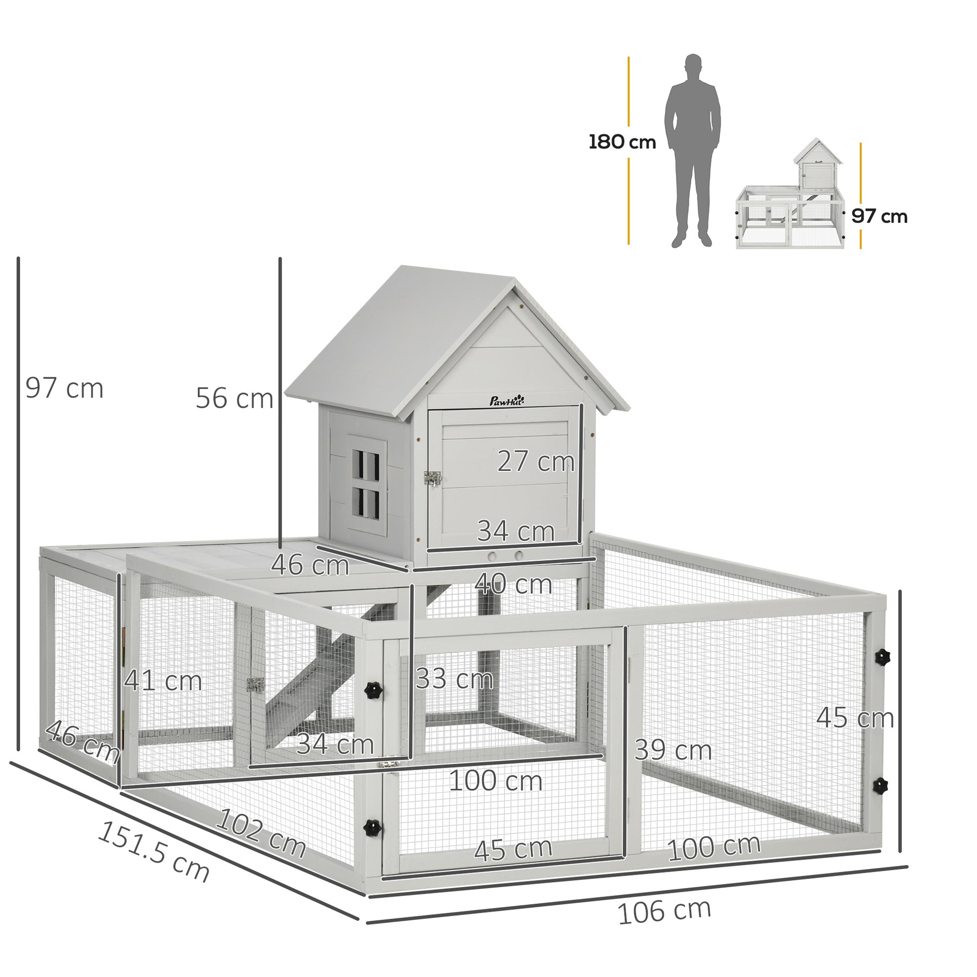 PawHut Wooden Rabbit Hutch with Extra Fenced Area