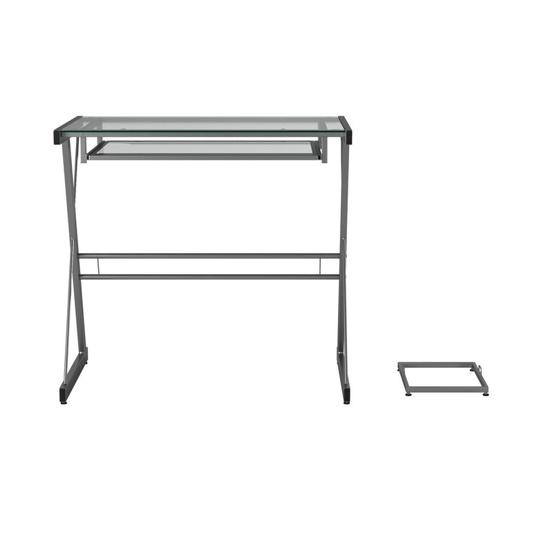 Contemporary Desk Metal & Glass Silver 1 Shelf