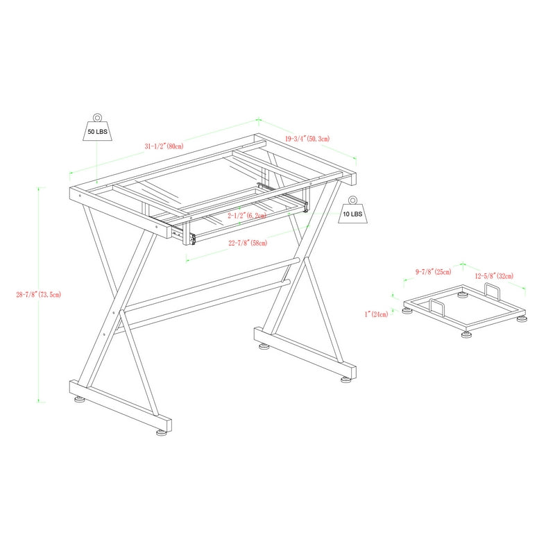 Contemporary Desk Metal & Glass Silver 1 Shelf