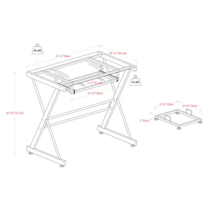 Contemporary Desk Metal & Glass Silver 1 Shelf