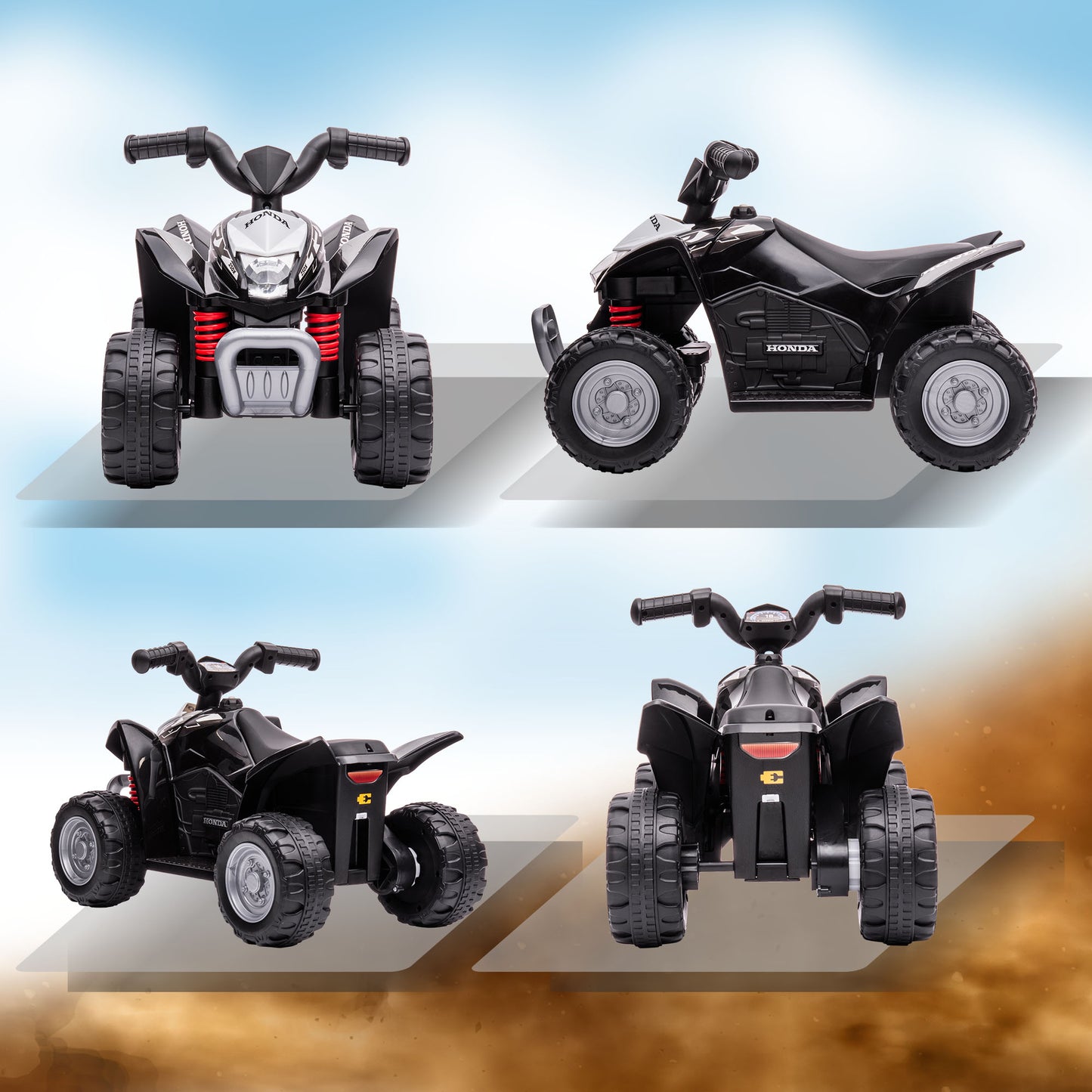 Honda Ride On Quad Bike With LED Light & Horn 1.5 To 3 Years Black by Aiyaplay