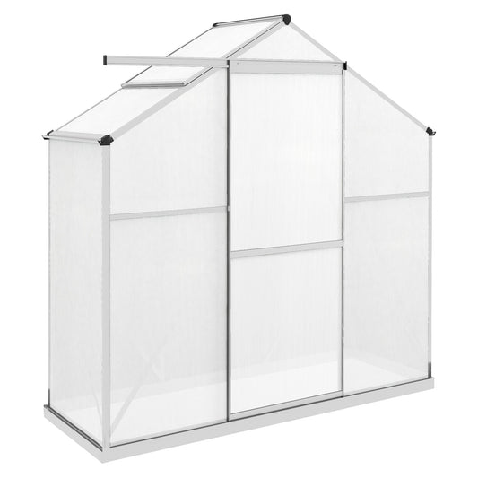 6 x 2.5ft Polycarbonate Greenhouse Walk-In Green House with Rain Gutter, Sliding Door, Window, Foundation, Silver-0