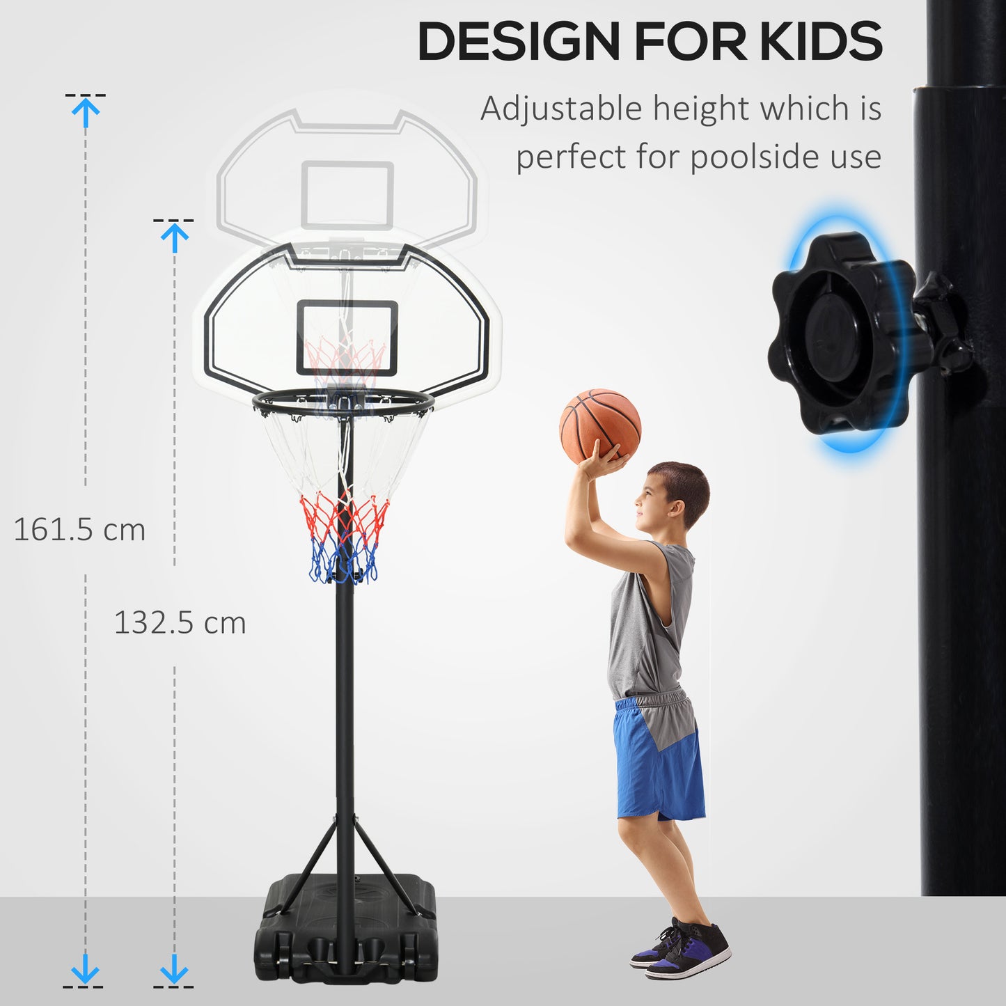 Homcom Steel Frame Freestanding Basketball Hoop Height Adjustable Basketball Stand Black