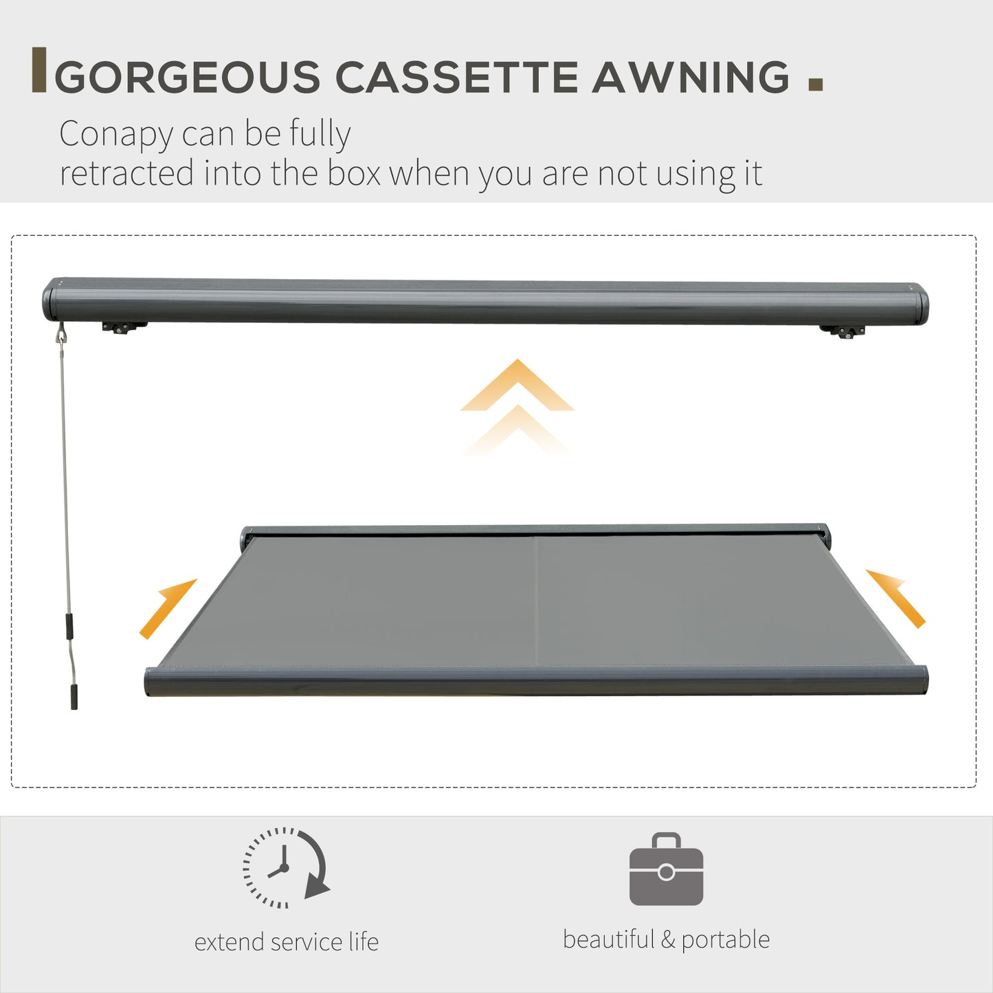 Outsunny Cassette Electric Manual Awning Door Window Retractable Canopy w/ R/C & LED 350W x 0-300D cm