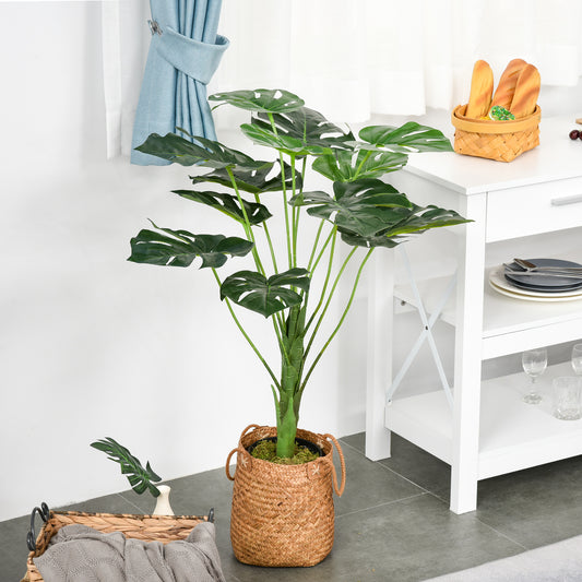 Homcom Decorative Artificial Monstera Plants in Pot Fake Plants for Home Indoor Outdoor Decor