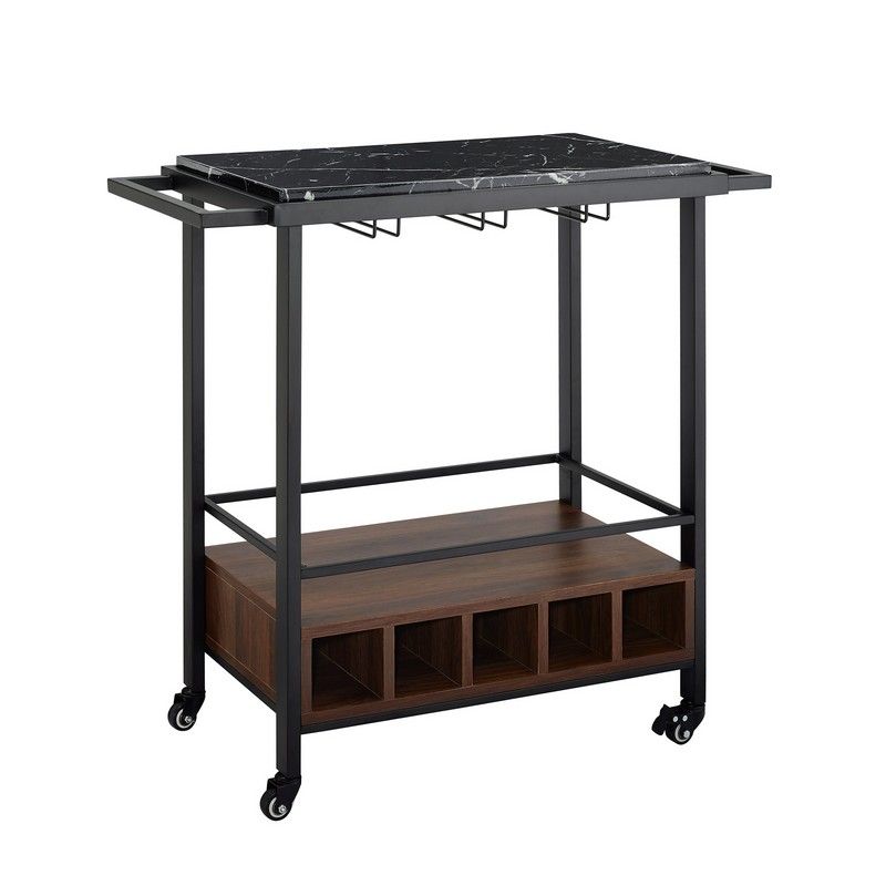 Marbleiz Tall Bar Cart Metal & Wood Black & Brown 1 Shelf