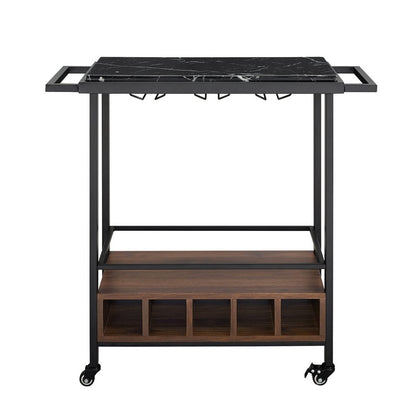 Marbleiz Tall Bar Cart Metal & Wood Black & Brown 1 Shelf