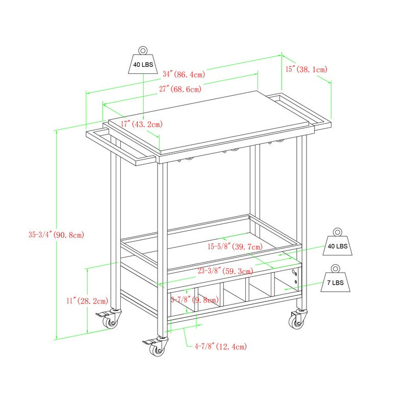 Marbleiz Tall Bar Cart Metal & Wood Black & Brown 1 Shelf