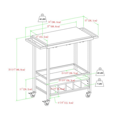 Marbleiz Tall Bar Cart Metal & Wood Black & Brown 1 Shelf