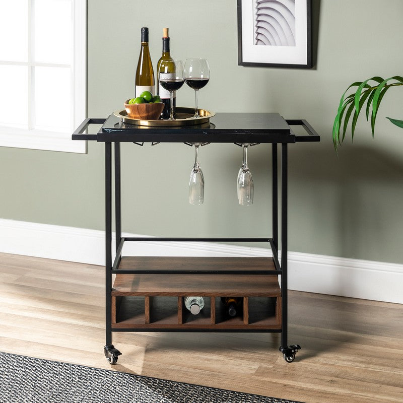 Marbleiz Tall Bar Cart Metal & Wood Black & Brown 1 Shelf