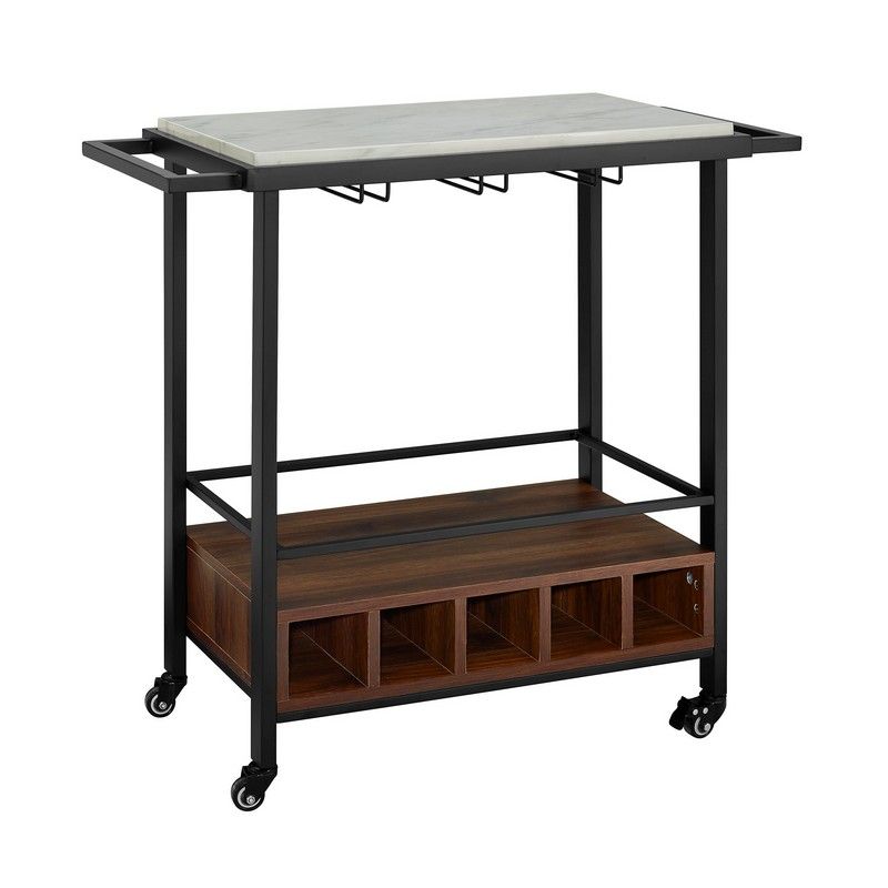 Marbleiz Tall Bar Cart Metal & Wood Black & Brown 4 Shelves