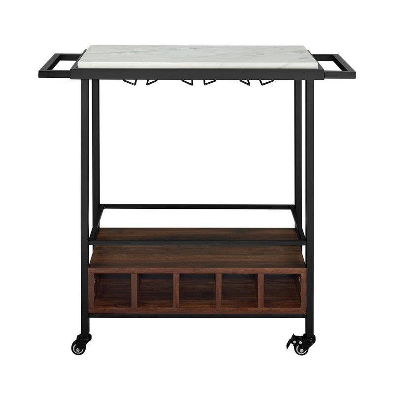 Marbleiz Tall Bar Cart Metal & Wood Black & Brown 4 Shelves