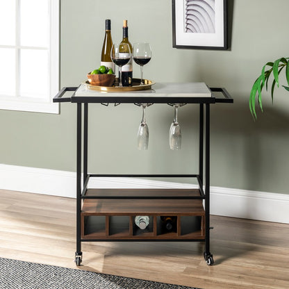 Marbleiz Tall Bar Cart Metal & Wood Black & Brown 4 Shelves