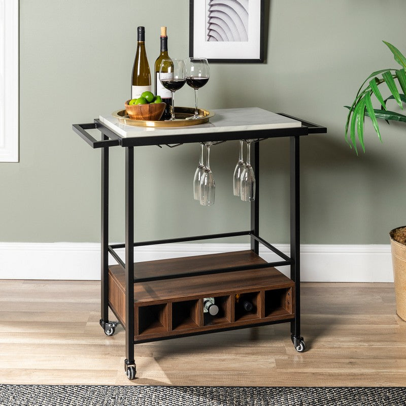 Marbleiz Tall Bar Cart Metal & Wood Black & Brown 4 Shelves