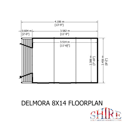 Shire Delmora 13' 11" x 8' 6" Apex Summerhouse - Premium Dip Treated Shiplap