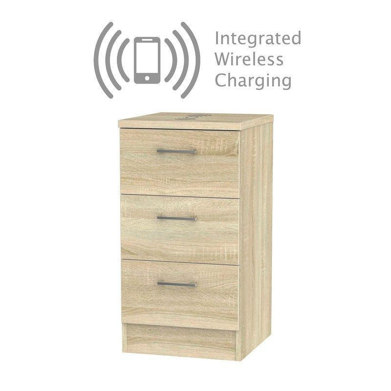 Elmsett Wireless Charger Slim Chest of Drawers Natural 3 Drawers