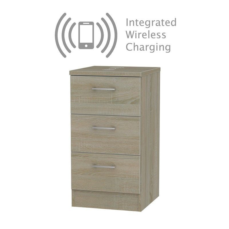 Elmsett Wireless Charger Slim Chest of Drawers Brown 3 Drawers