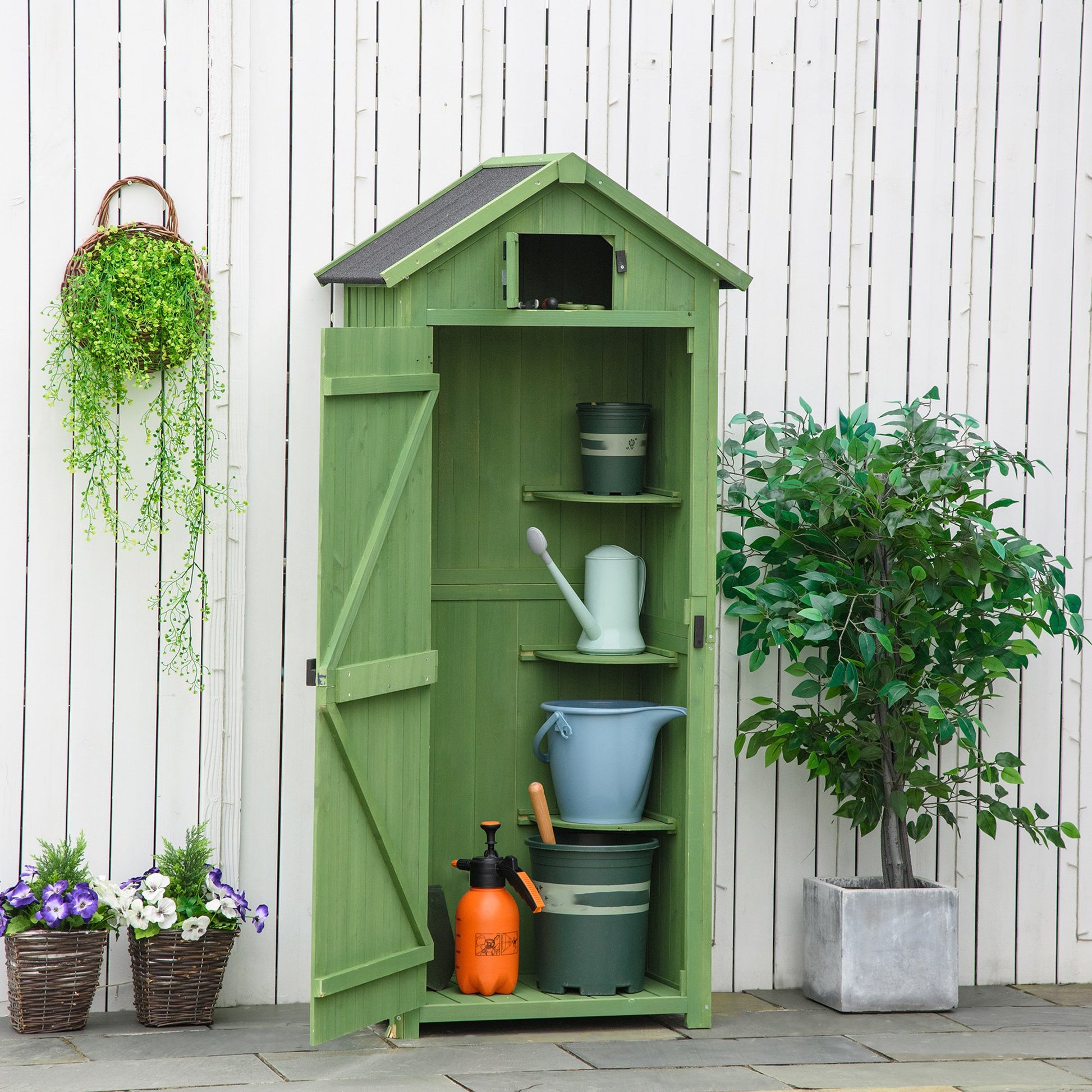 Rustica 179cm Single Door Reverse Apex Garden Store Fir Wood Green by Steadfast