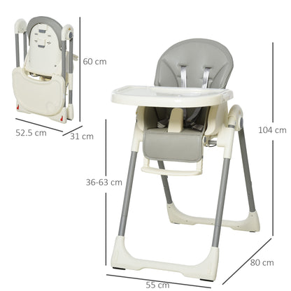 Homcom Babies Foldable PU Highchair Grey