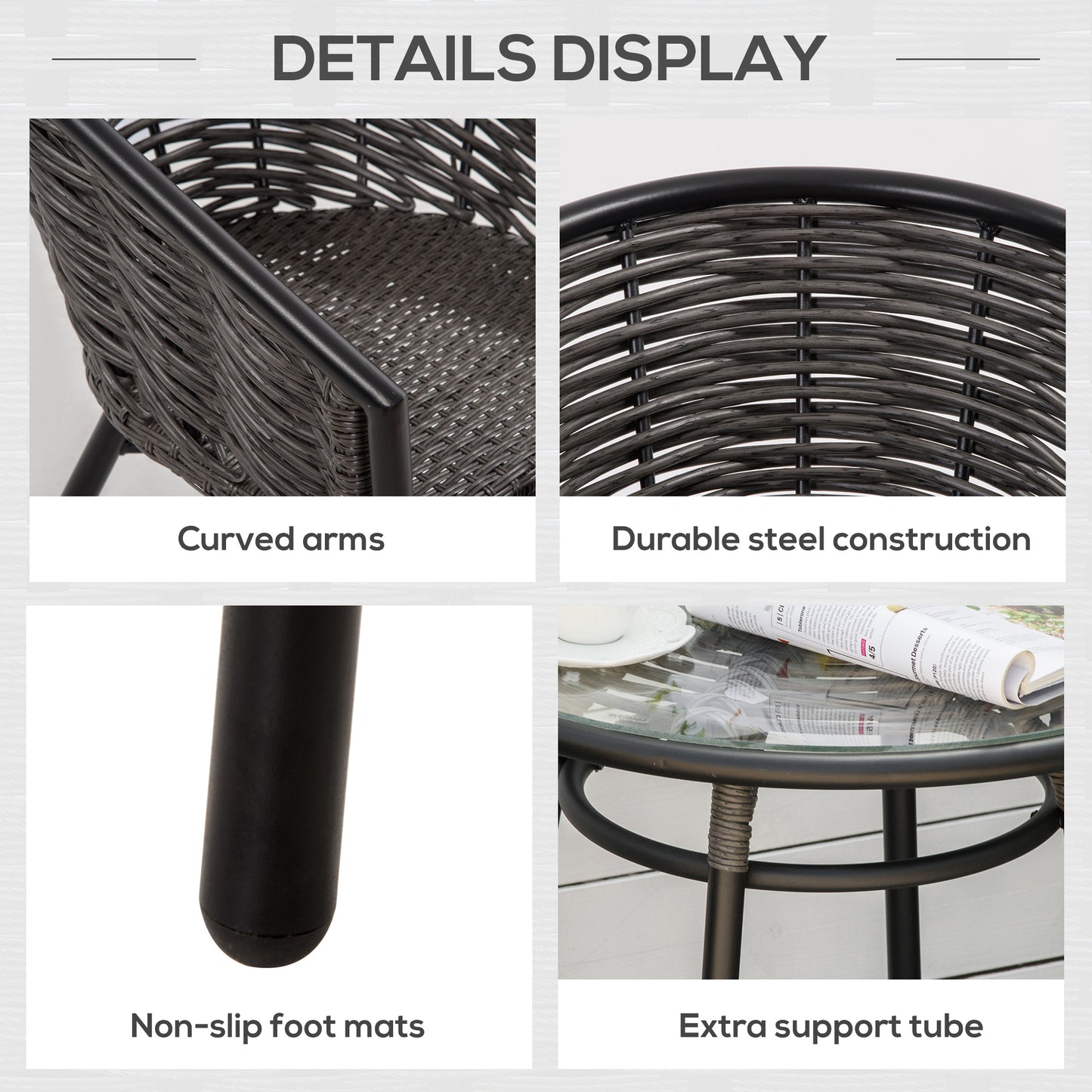 Outsunny 3 Pieces Outdoor PE Rattan Balcony Furniture