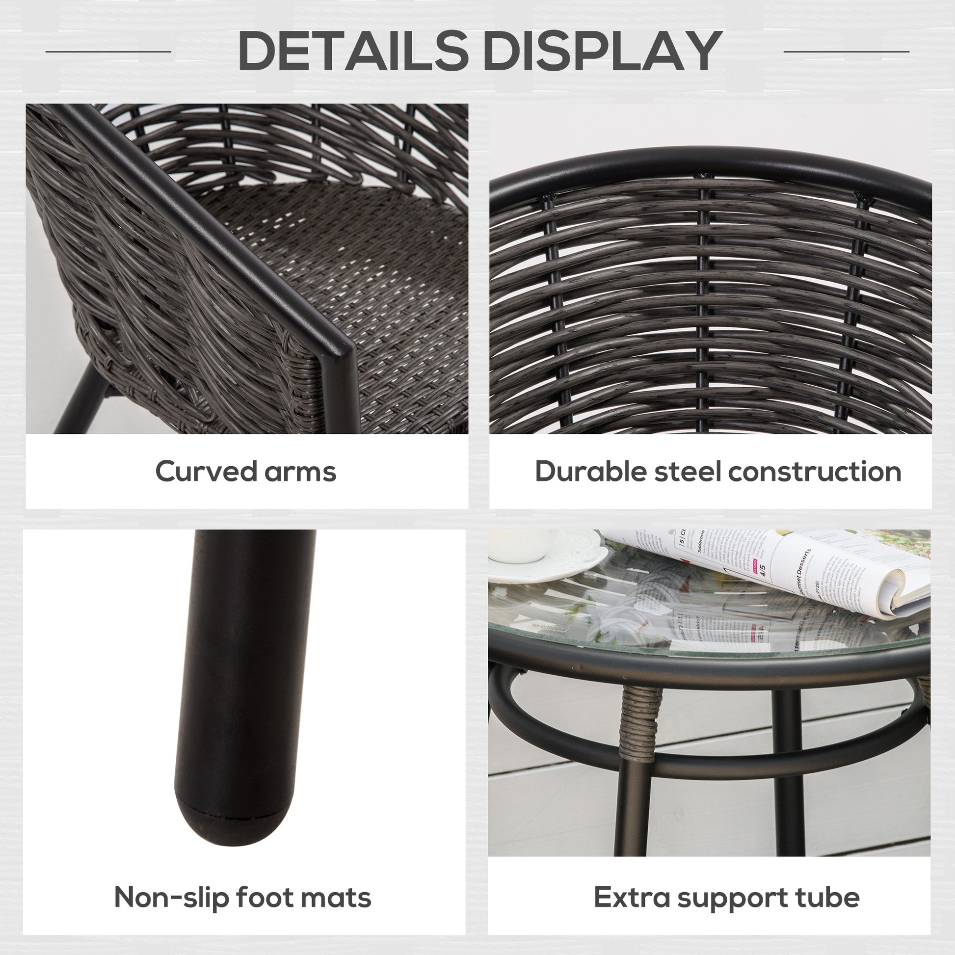 Outsunny 3 Pieces Outdoor PE Rattan Balcony Furniture