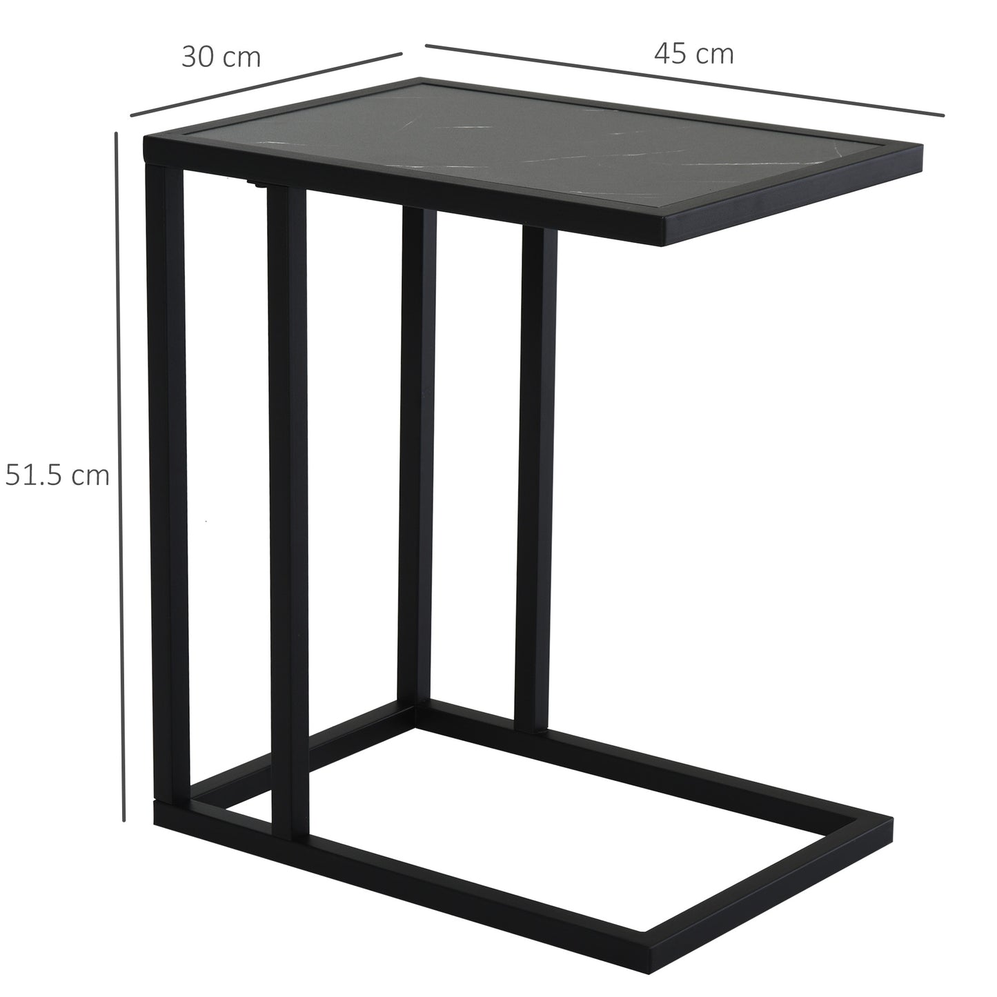 Homcom C Shape End Table W/Metal Frame Marble-Effect Top Sofa Side Table Narrow Snack Coffee Table For Living Room Black