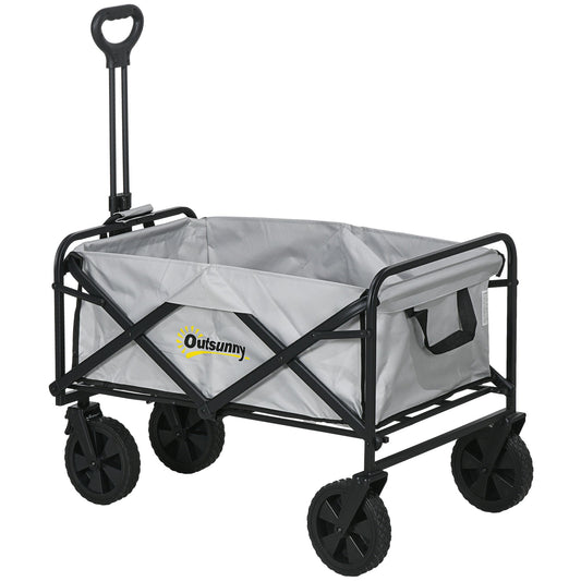 Folding Pull Along Cart Cargo Wagon Trolley with Telescopic Handle - Dark Grey-0