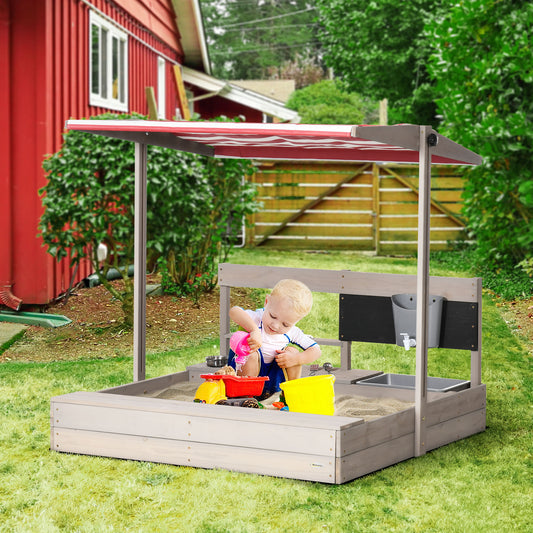 Outsunny Kids Wooden Sandbox w/ Canopy